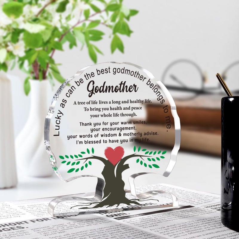 WELLBANEE Godmother Gifts from Godchild Mothers Day Birthday Gifts for Godmother from Goddaughter Godson Appreciation Christening Christmas Thanks You Gifts for Godmom Acrylic Tree Desk Signs Plaque Home Decor - Image 2