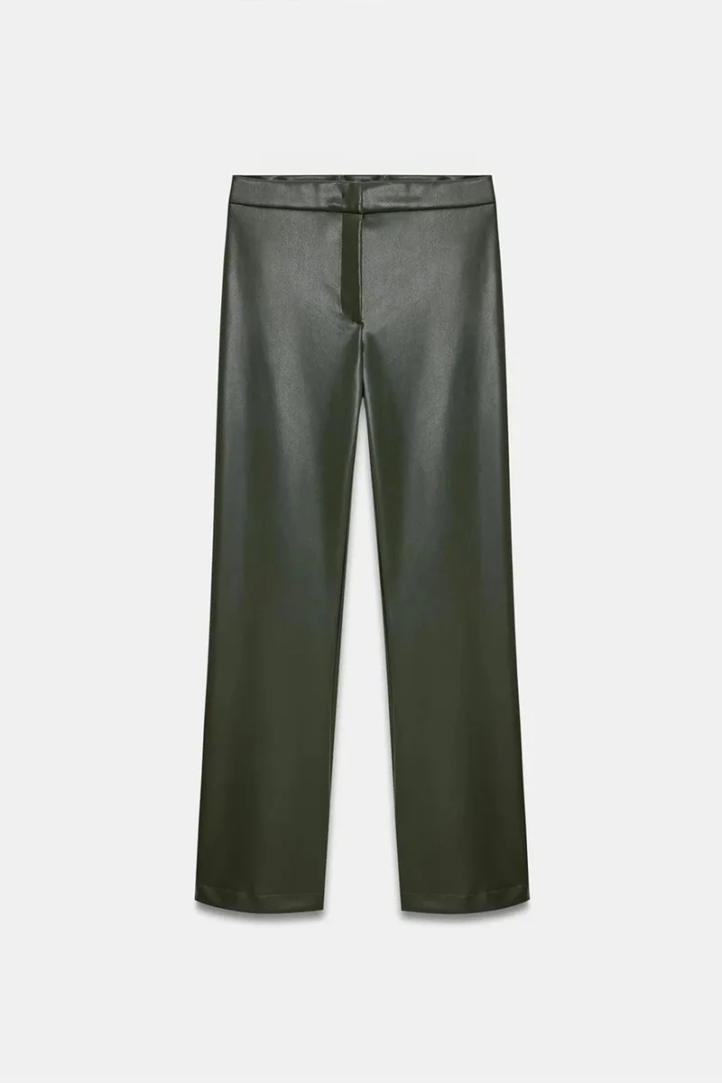 Dilvin Olive Green DILVIN Women's Faux Leather Flare Pants for Women | Best Price UAE