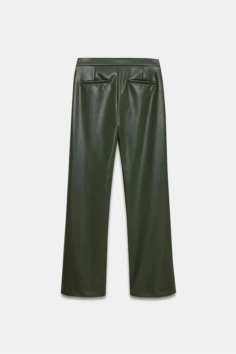 Dilvin Olive Green DILVIN Women's Faux Leather Flare Pants for Women | Best Price UAE
