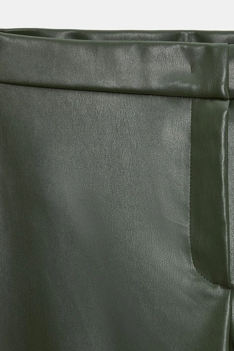 Dilvin Olive Green DILVIN Women's Faux Leather Flare Pants for Women | Best Price UAE