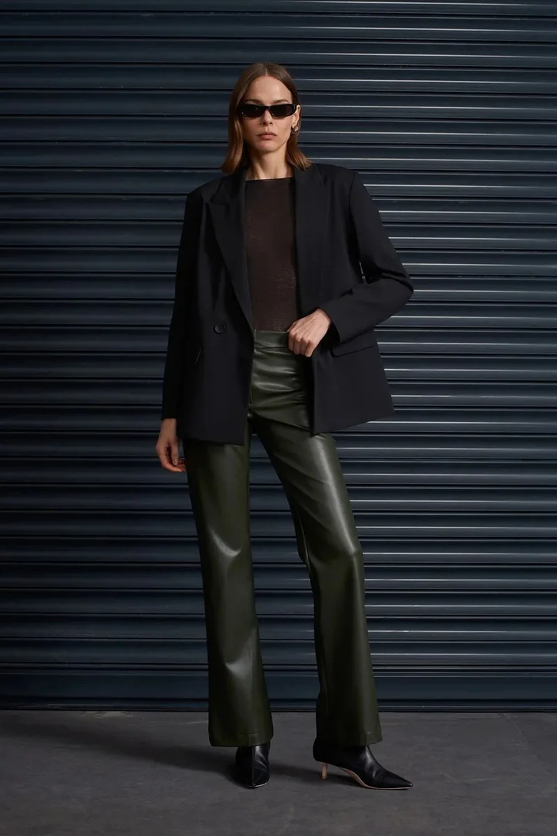 DILVIN Women's Faux Leather Flare Pants
