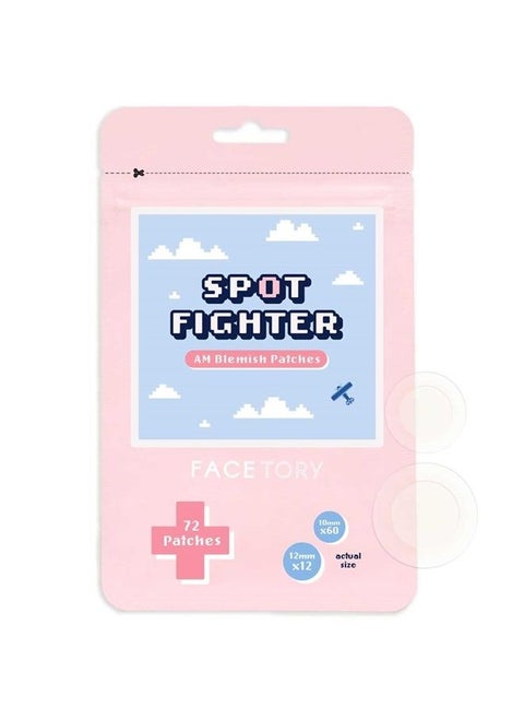AM Spot Fighter Acne Blemish Patches for Pimples- Invisible Spot Treating Patch for Morning and Daytime, 72 Hydrocolloid Patches Infused with Tea Tree and Cica, 2 Sizes 10mm and 12mm