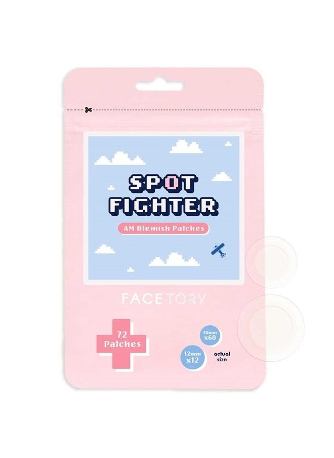 FACETORY - AM Spot Fighter Acne Blemish Patches for Pimples- Invisible Spot Treating Patch for Morning and Daytime, 72 Hydrocolloid Patches Infused with Tea Tree and Cica, 2 Sizes 10mm and 12mm - Image 1