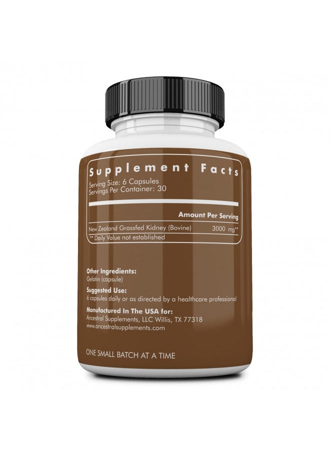 Ancestral Supplements - Grass Fed Beef Kidney Supplement, 3000mg, DAO Enzyme Supplement, Kidney Support for Urinary and Histamine Health, Selenium, B12, Non-GMO, 180 Capsules - Image 1