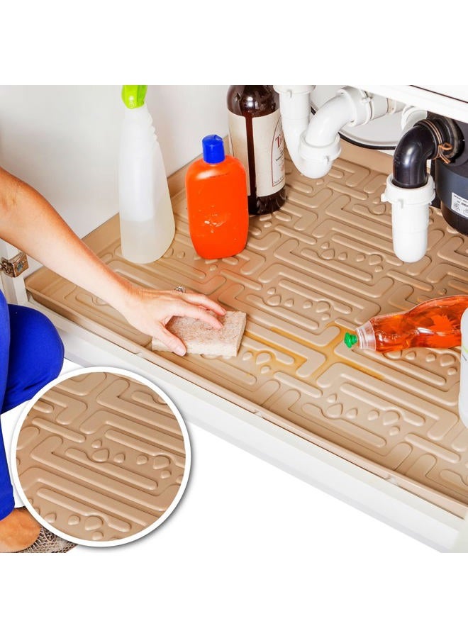 Xtreme Mats Waterproof Under Sink Mat for Kitchen & Laundry Cabinets, (Beige, 25" 1/4 x 22 1/4) Kitchen Cabinet Shelf Protector, Flexible Under Kitchen Sink Drip Tray Liner - Image 1