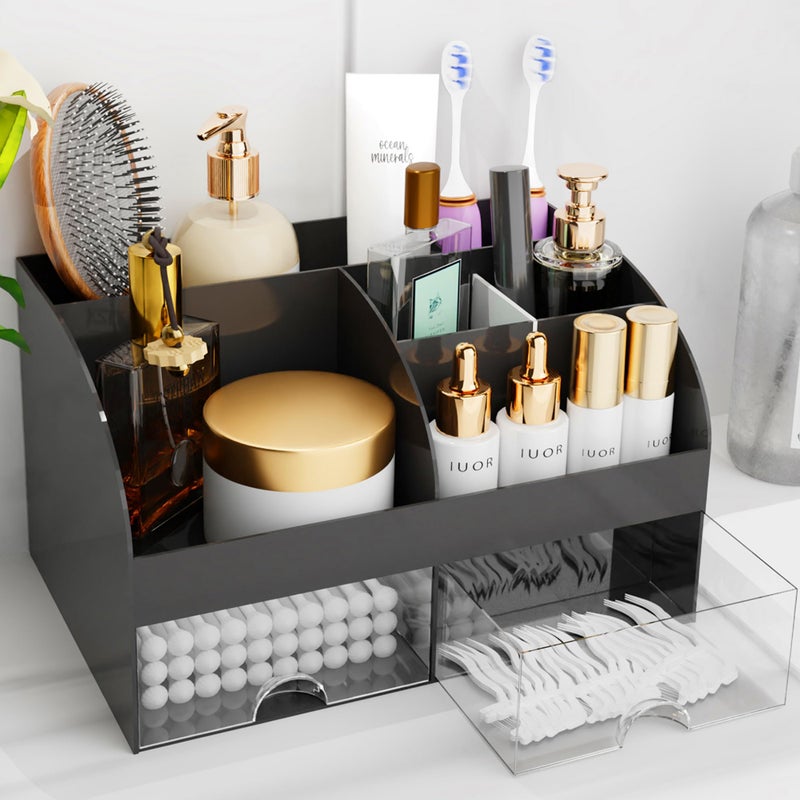 COMFYROOM Makeup Organizer with Drawers, Cosmetic Storage for Dresser Vanity and Bathroom Countertop, Beauty Holder for Lipstick Brush, Skincare Organizer for Vanity, Cosmetic Display Case (Black) - Image 1