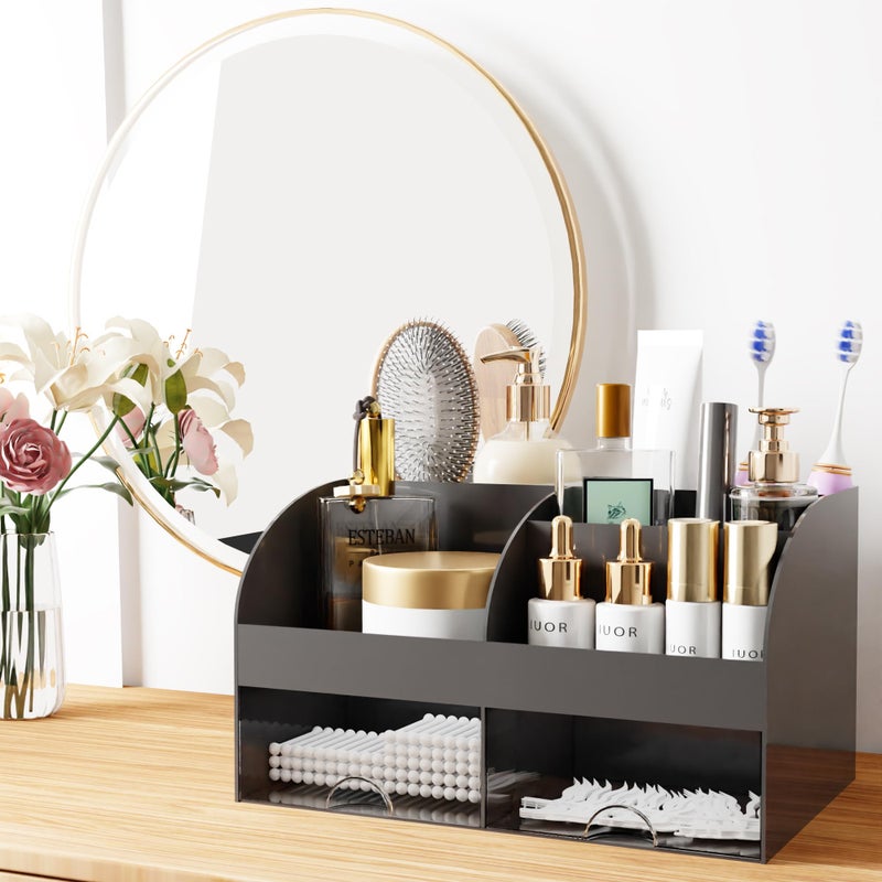 COMFYROOM Makeup Organizer with Drawers, Cosmetic Storage for Dresser Vanity and Bathroom Countertop, Beauty Holder for Lipstick Brush, Skincare Organizer for Vanity, Cosmetic Display Case (Black) - Image 4