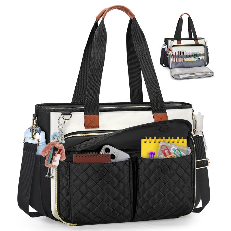 RAINSMORE Teacher Tote Bag for Women Work Bags 15.6 Inch Laptop Tote Bag with Large Cup Holder Nurse Bag Computer Handbag - Image 1