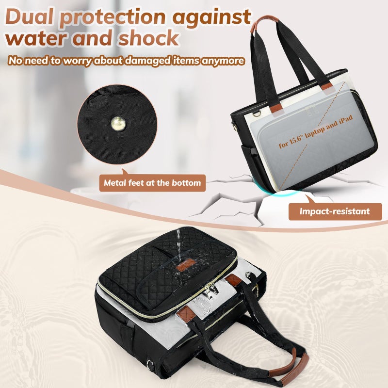 RAINSMORE Teacher Tote Bag for Women Work Bags 15.6 Inch Laptop Tote Bag with Large Cup Holder Nurse Bag Computer Handbag - Image 4