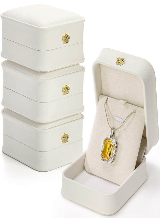 Elsjoy Set of 4 White Pendant Necklace Box, Velvet Necklace Storage Box Faux Leather Jewelry Gift Box, Necklace Storage Case Pendant Packaging Box for Gift, Engagement, Proposal - Image 1