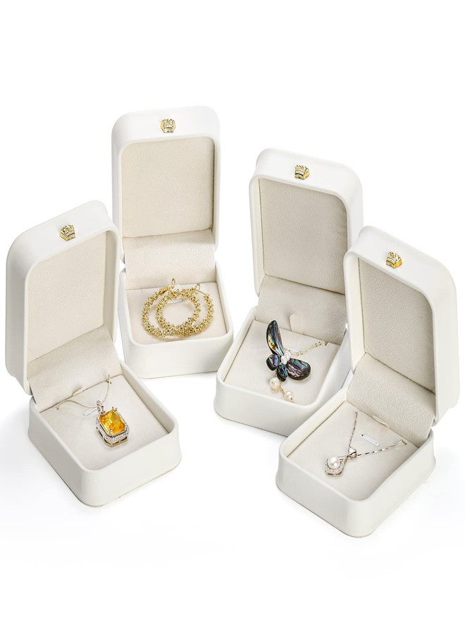 Elsjoy Set of 4 White Pendant Necklace Box, Velvet Necklace Storage Box Faux Leather Jewelry Gift Box, Necklace Storage Case Pendant Packaging Box for Gift, Engagement, Proposal - Image 3