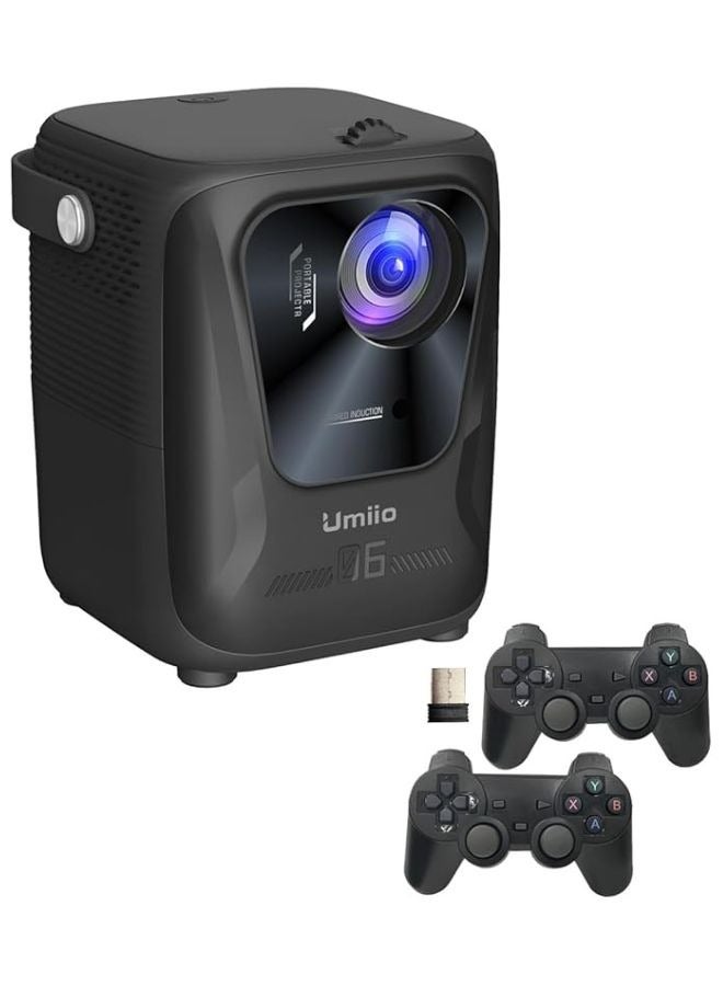 Umiio Q4 Pro Projector 4K LED Light Source, 5G WiFi Bluetooth, Portable Intelligent Game Projector with Dual Wireless Game Controller, Smart Projector Compatible with Android, HDMI/USB/SD iOS,PC, 50"-150" Screen Projection