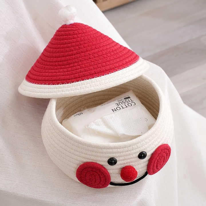 TRIVAK WITH DEVICE TRIVAK WITH DEVICE Cute Santa Handmade Jute Cotton Thread Rope Basket Woven Storage Basket with Cap Nursery Organizers and StorageKids Basket Toy Bin Baby Gift Basket Red - Image 1