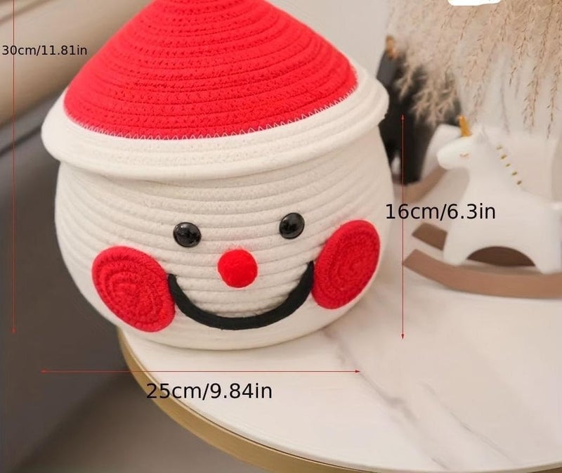 TRIVAK WITH DEVICE TRIVAK WITH DEVICE Cute Santa Handmade Jute Cotton Thread Rope Basket Woven Storage Basket with Cap Nursery Organizers and StorageKids Basket Toy Bin Baby Gift Basket Red - Image 2