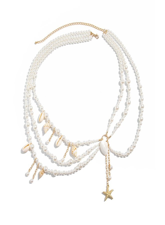 Tondiamo Pearl Belly Chain Layered Waist Body Chains Mermaid Beach Conch Starfish Bikini Belly Jewelry Fashion Beach Rave Party Club Body Accessories Jewelry for Women, 29.5-37.4 In - Image 1