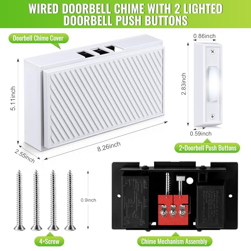 Saillong Wired Doorbell Chime Kit, 2 16V 10VA Lighted Doorbell Push Buttons with 2 Notes for Front, Rear Door and Doorbell Chime Box for Home Wall Inside, Compatible with Most Doorbells (Strip Style) - Image 2