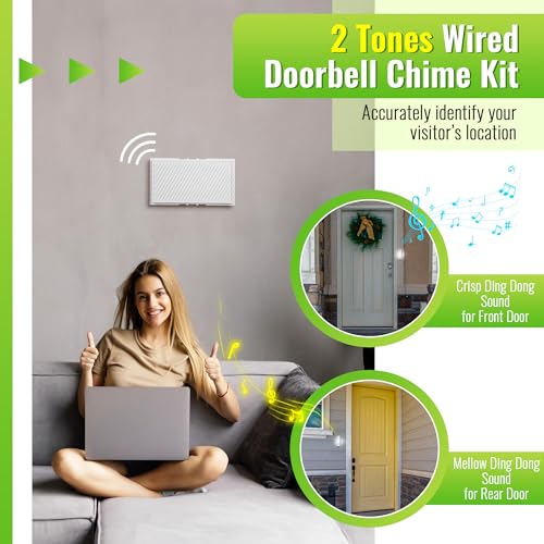 Saillong Wired Doorbell Chime Kit, 2 16V 10VA Lighted Doorbell Push Buttons with 2 Notes for Front, Rear Door and Doorbell Chime Box for Home Wall Inside, Compatible with Most Doorbells (Strip Style) - Image 3