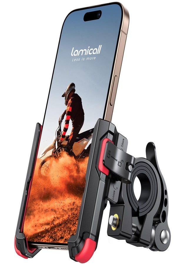 Lamicall حامل هاتف دراجة لاميكال - [لا يحجب الكاميرا] [قفل 1 ثانية] حامل هاتف دراجة، مشبك مقود دراجة سكوتر، لهواتف آيفون 16 15 14 برو ماكس، جالاكسي ألترا، 4.7-7"، أحمر - Image 1