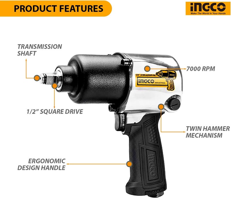 INGCO Arna Power Tools & Hand Tools Air Impact Fixed Square - Image 3