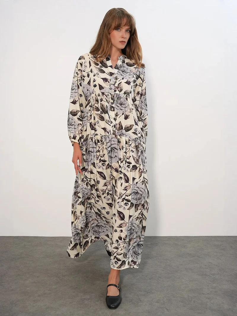 بيغ دارت BDART Floral Maxi Dress With Mandarin Collar
