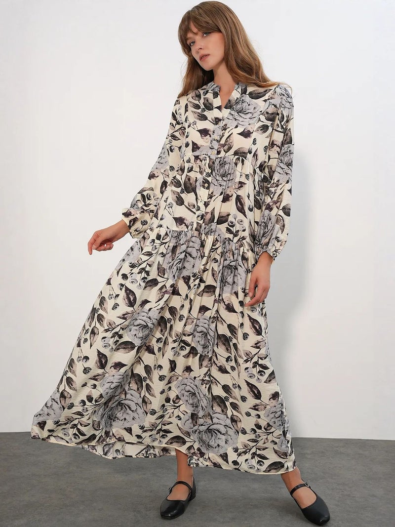 BIG DART BDART Floral Maxi Dress With Mandarin Collar - Image 3