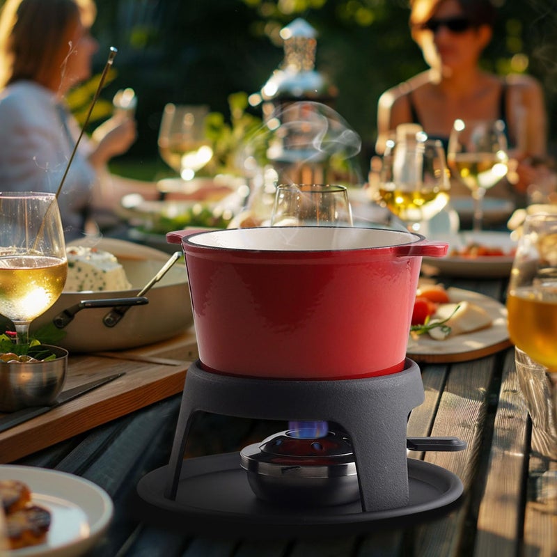 Artestia Cast Iron Fondue Pot Set for Chocolate Cheese Swiss Fondue Set for Meat with 6 Fondue Forks, Cheese Camping Fondue Set Serve 6 Persons(White) - Image 3