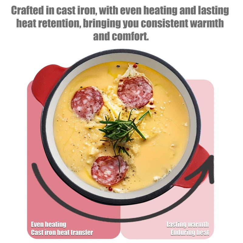 Artestia Cast Iron Fondue Pot Set for Chocolate Cheese Swiss Fondue Set for Meat with 6 Fondue Forks, Cheese Camping Fondue Set Serve 6 Persons(White) - Image 5
