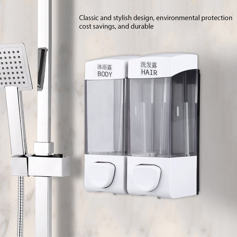 2x350ml Bathroom Wall Mounted Soap Shampoo Box Sanitizer Dispenser Lotion Liquid Pump - Image 2