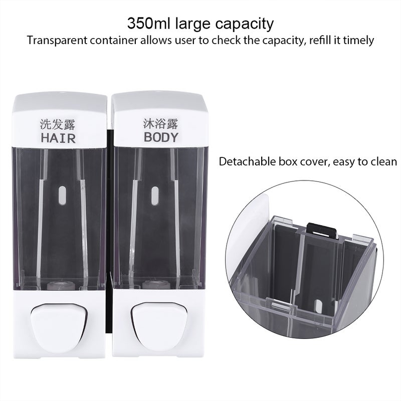 2x350ml Bathroom Wall Mounted Soap Shampoo Box Sanitizer Dispenser Lotion Liquid Pump - Image 4