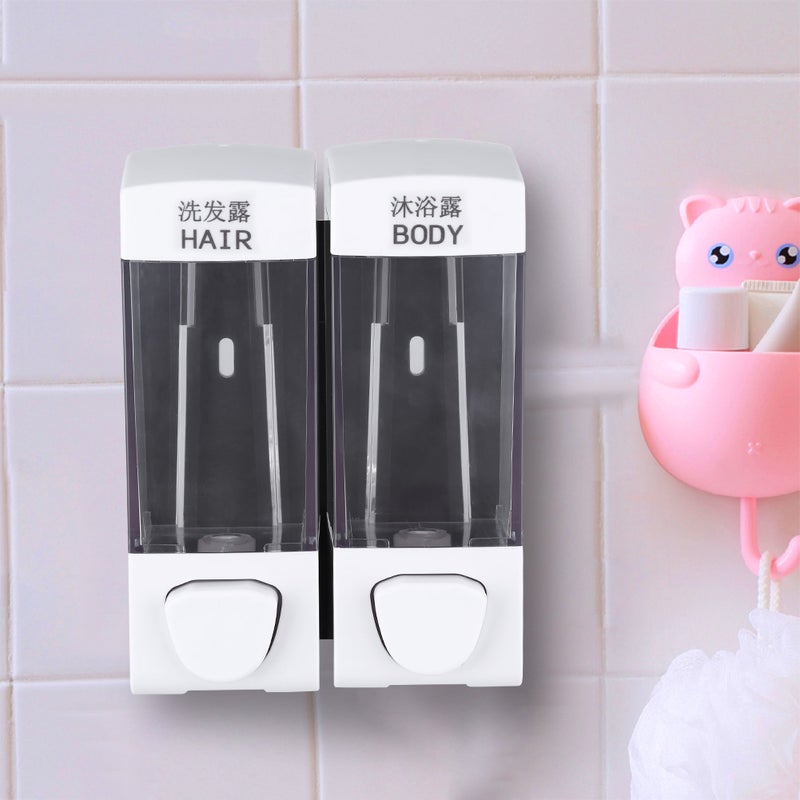 2x350ml Bathroom Wall Mounted Soap Shampoo Box Sanitizer Dispenser Lotion Liquid Pump - Image 3