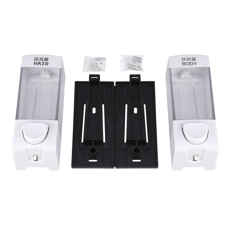 2x350ml Bathroom Wall Mounted Soap Shampoo Box Sanitizer Dispenser Lotion Liquid Pump - Image 1