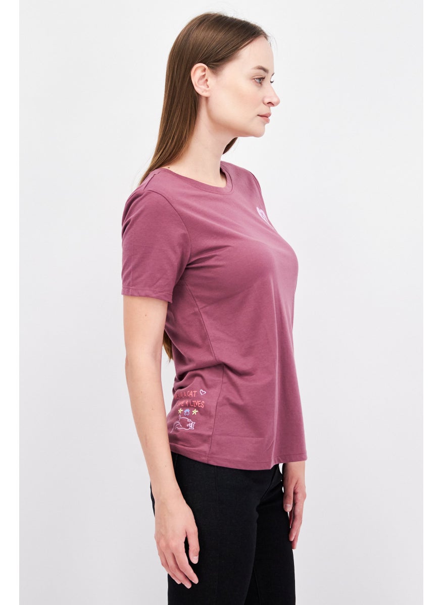 BOBS from Skechers - Women Round Neck Short Sleeve Graphic Print T-Shirt, Mauve - Image 1