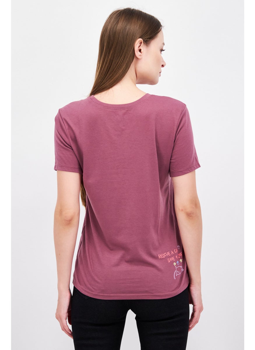 BOBS from Skechers - Women Round Neck Short Sleeve Graphic Print T-Shirt, Mauve - Image 1