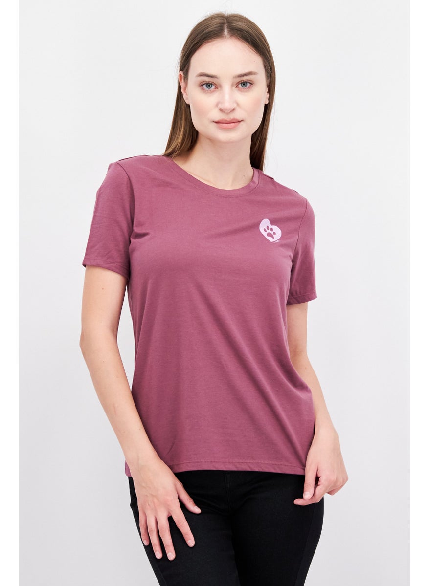 BOBS from Skechers - Women Round Neck Short Sleeve Graphic Print T-Shirt, Mauve - Image 1