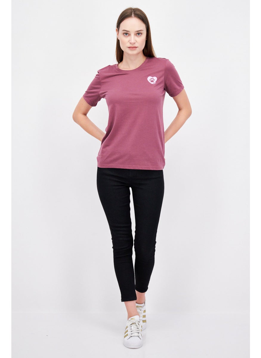 BOBS from Skechers - Women Round Neck Short Sleeve Graphic Print T-Shirt, Mauve - Image 1
