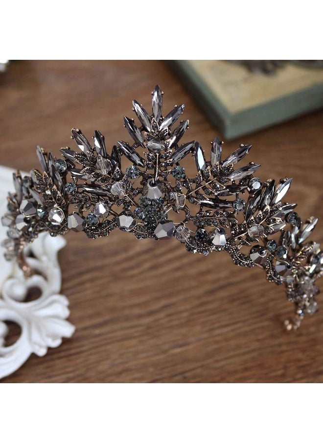 يبوبريتي تاج زفاف من الكريستال من Beaupretty Baroque Queen Crown للنساء، تاج من الباروك القوطي، عصابة رأس عتيقة، غطاء رأس فاخر لحفلات الزفاف وحفلات التخرج وأزياء الهالوين (أسود)  - Image 3