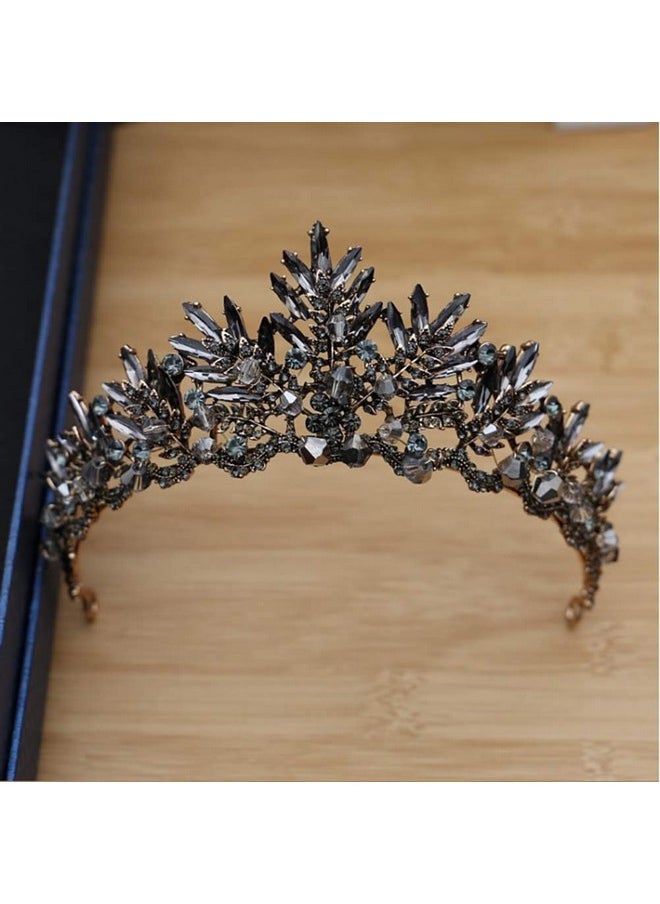 يبوبريتي تاج زفاف من الكريستال من Beaupretty Baroque Queen Crown للنساء، تاج من الباروك القوطي، عصابة رأس عتيقة، غطاء رأس فاخر لحفلات الزفاف وحفلات التخرج وأزياء الهالوين (أسود)  - Image 2