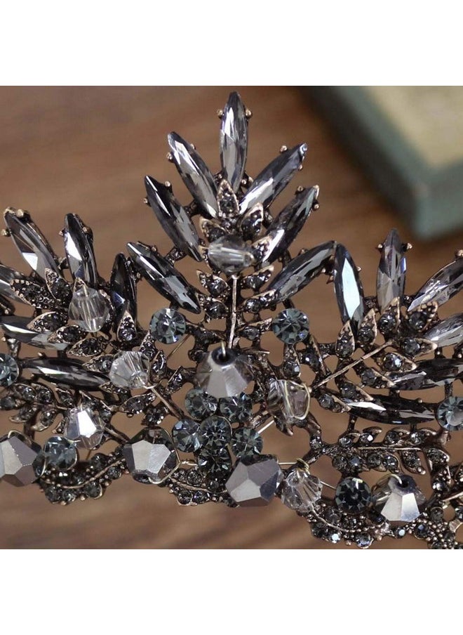 يبوبريتي تاج زفاف من الكريستال من Beaupretty Baroque Queen Crown للنساء، تاج من الباروك القوطي، عصابة رأس عتيقة، غطاء رأس فاخر لحفلات الزفاف وحفلات التخرج وأزياء الهالوين (أسود)  - Image 4