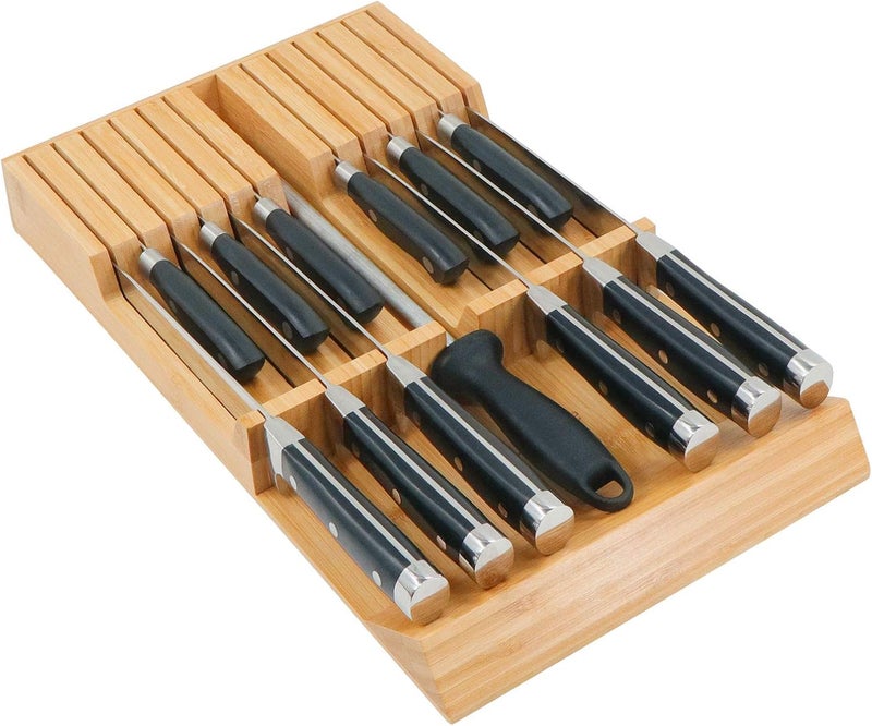 Utoplike in-Drawer Knife Block Bamboo Kitchen Knife Drawer Organiser, Handle Steak Knife Holder(Without Knives),12 Knives Holder - Image 1