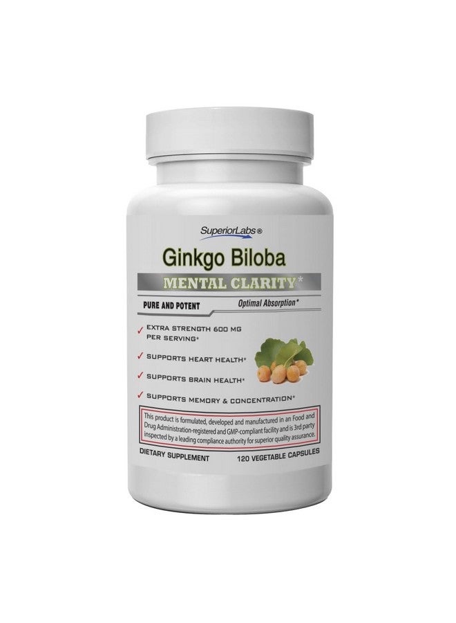 SuperiorLabs - Ginkgo Biloba - 1200mg, 120 Vegetable Capsules - Added Black Pepper for Optimal Absorption - Supports Brain and Heart Health - Memory & Concentration - Circulation Support - Image 1