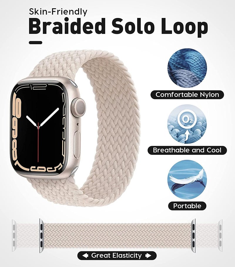 Braided Solo Loop Nylon Strap for Apple Watch, Elastic Bracelet for Series Ultra 2 | 9 | 8 Ultra | 8 | 7 | 6 | 5 | 4 | 3 | SE with metal connectors - Image 3