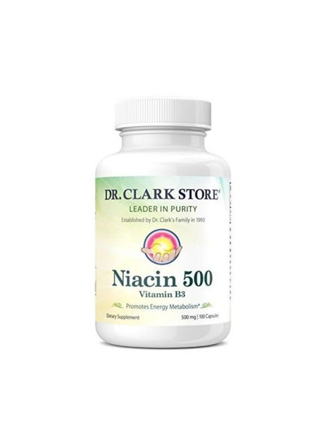 Dr Clark Store مكمل نياسين 500 (فيتامين ب3) من د. كلارك، 500 ملغ، 100 كبسولة جيلاتينية - Image 1