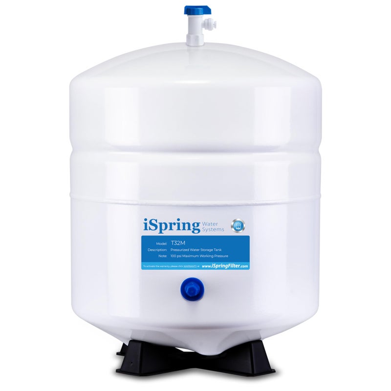 iSpring T32M Pressurized Water Storage Tank with Ball Valve for Reverse Osmosis RO Systems, 4 Gallon, 1/4" Tank Valve Included, White - Image 1