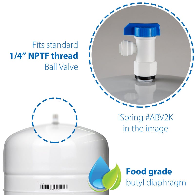 iSpring T32M Pressurized Water Storage Tank with Ball Valve for Reverse Osmosis RO Systems, 4 Gallon, 1/4" Tank Valve Included, White - Image 3