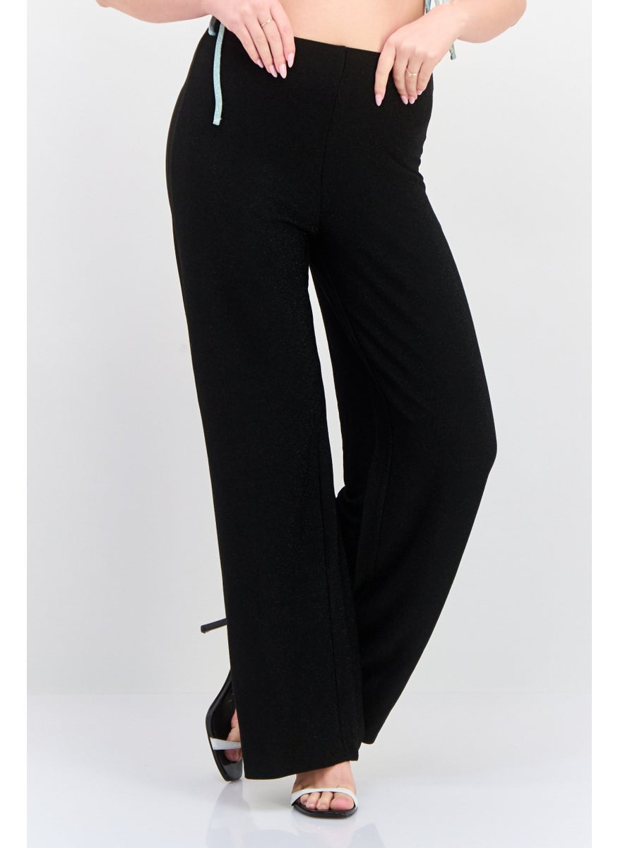 Black Tape - Women Regular Fit Wide Leg Metallic Pants, Black - Image 1