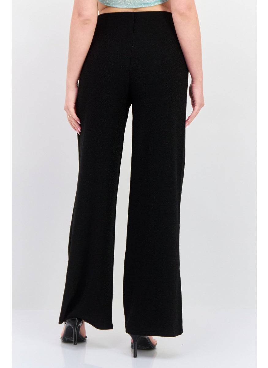 Black Tape - Women Regular Fit Wide Leg Metallic Pants, Black - Image 1