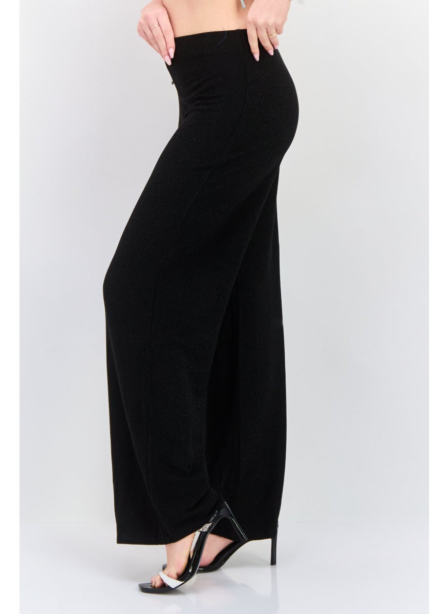 Black Tape - Women Regular Fit Wide Leg Metallic Pants, Black - Image 1