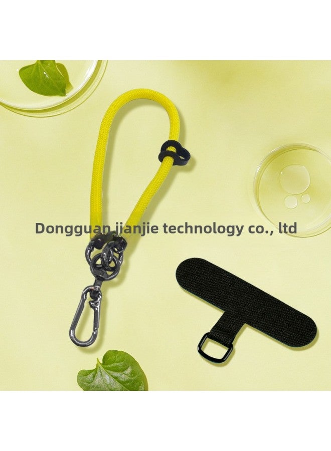 8mm Mobile Phone Lanyard Wrist Rope Color Braided Rope Curing Cloth Multi-functional Patch Clip Hanging Piece Hand Rope Short Rope-Specifications:Black T Cloth Piece/8mm Short Rope-yellow  - Image 1
