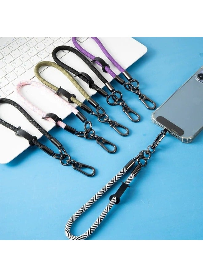 8mm Mobile Phone Lanyard Wrist Rope Color Braided Rope Curing Cloth Multi-functional Patch Clip Hanging Piece Hand Rope Short Rope-Specifications:Black T Cloth Piece/8mm Short Rope-yellow  - Image 3