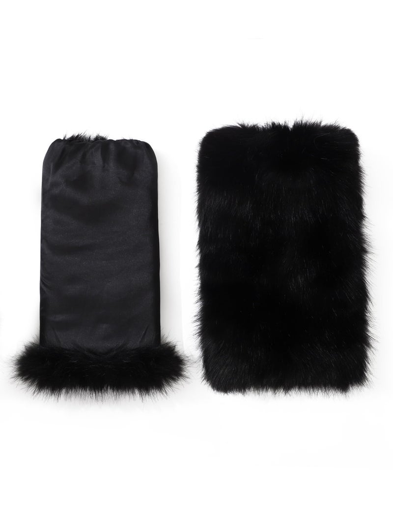 LA CARRIE Women Faux Fur Leg Warmers Long Furry Leg Foot Cuffs Girls Winter Boot Socks(Black) - Image 5